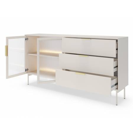 Komoda 180 cm kaszmir z szufladami + LED przeszklona LIMA